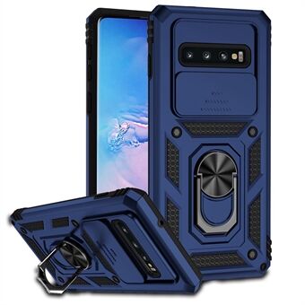 Metalen Ring Kickstand Anti-drop Case voor Samsung Galaxy S10 4G, Slide Camera Protection PC + TPU Hybrid Phone Cover