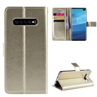 Crazy Horse Wallet Leather Phone Case with Strap for Samsung Galaxy S10 Plus