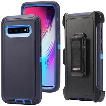 Voor Samsung Galaxy S10 Plus mobiele shell schokbestendig, valbestendig stofdicht PC TPU-hoesje met riemclips - babyblauw / donkerblauw