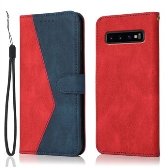 Kleur Splicing Design Lederen Portemonnee Mobiele Telefoon Stand Beschermhoes met Koord voor Samsung Galaxy S10 Plus