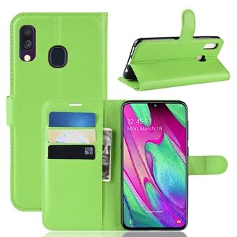 Litchi Skin PU lederen telefoonhoes Shell met 3 kaartsleuven voor Samsung Galaxy A40