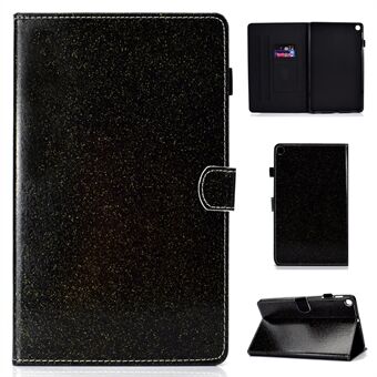 Glitterend poeder, kaartsleuven, standaard, leren tablethoes voor Samsung Galaxy Tab A 10.1 (2019) SM-T510 / SM-T515 - Zwart