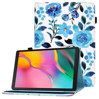 Voor Samsung Galaxy Tab A 10.1 (2019) T510 / T515 Patroon Gedrukte Tablethoes PU Lederen Kaartsleuven Standaardhoes met Elastische Band