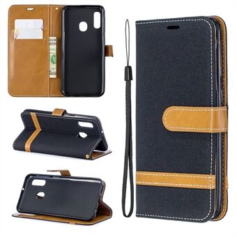 Jeans Doek Leren Portemonnee Cover voor Samsung Galaxy A20e