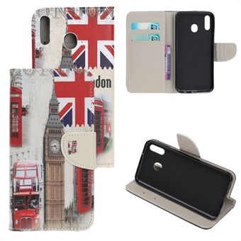 Cross Texture Pattern Printing Flip lederen portemonnee-hoes voor de Samsung Galaxy A20e