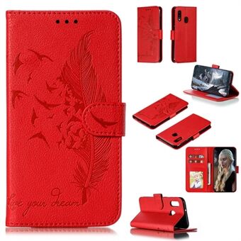 Litchi Texture Imprint Feather lederen telefoonhoes met portemonneestandaard voor Samsung Galaxy Stand