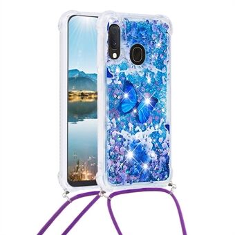 Patroon Gedrukt Drijfzand Glitter Pailletten TPU Telefoonhoesje Protector met Riem voor Samsung Galaxy A20e / A10e