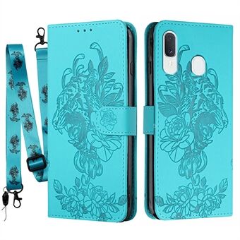 Tijger- en bloemenpatroon Antikras lederen portemonnee Mobiele telefoonhoes voor Samsung Galaxy A20e