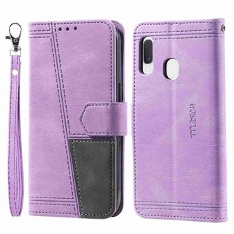 TTUDRCH for Samsung Galaxy A20e 004 Skin-touch Leather Splicing Wallet Case RFID Blocking Stand Magnetic Closure Shockproof TPU Flip Cover with Strap