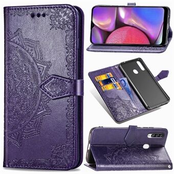 Embossed Mandala Flower Wallet Stand Leather Phone Case for Samsung Galaxy A20s