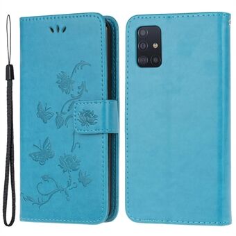 Opdruk Butterfly Flower Skin PU-lederen flip-celhoes voor de Samsung Galaxy A51