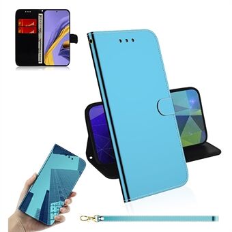 Spiegelachtig oppervlak lederen portemonnee mobiele telefoon case met riem voor Samsung Galaxy A51