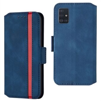 Retro Style Splicing Matte Leren Case met Kaarthouder voor Samsung Galaxy A51 - Blauw