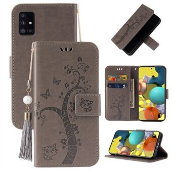 Opdruk Lucky Tree Wallet Stand Leren Hoesje voor Samsung Galaxy A51 SM-A515