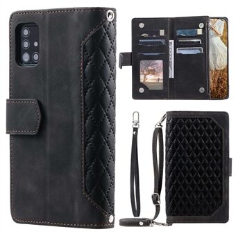 005 Stijl Voor Samsung Galaxy A51 4G SM- Rhombus , ruit Textuur Portemonnee Stijl PU Lederen Telefoon Case Ritsvak Stand Feature Shell met Riem