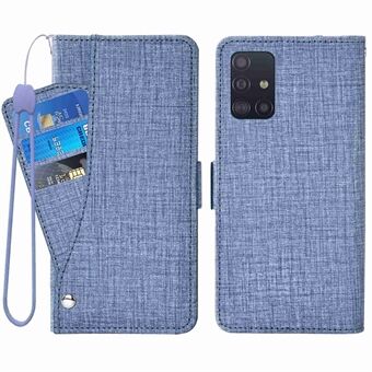 Voor Samsung Galaxy A51 4G SM-A515 Jeans Doek Textuur PU Lederen Portemonnee Stand Cover Roterende Kaartsleuf Telefoon Case