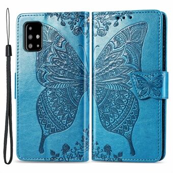 Voor Samsung Galaxy A51 4G SM-A515 Bedrukt Vlinder Patroon Anti- Scratch Telefoon Case PU Leather Stand Wallet Cover met Riem