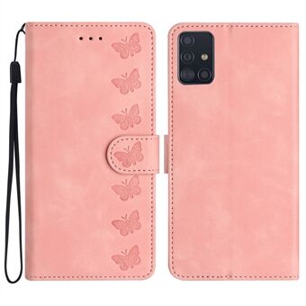 Voor Samsung Galaxy A51 4G SM-A515 PU lederen portemonnee hoesje met vlinder bedrukte Stand