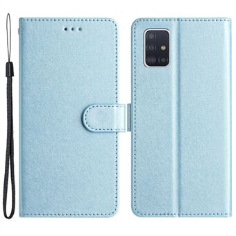 Voor Samsung Galaxy A51 4G SM-A515 Anti-drop Lederen Telefoon Portemonnee Stand Cover Zijde Textuur Case met Draagriem