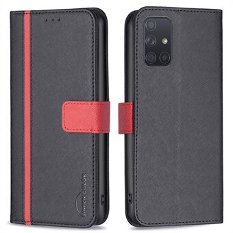 BINFEN KLEUR Voor Samsung Galaxy A71 4G SM-A715 BF Lederen Serie-9 Stijl 13 Matte PU Lederen Cover Cross Textuur Splicing Ontwerp Telefoon Stand Wallet Case