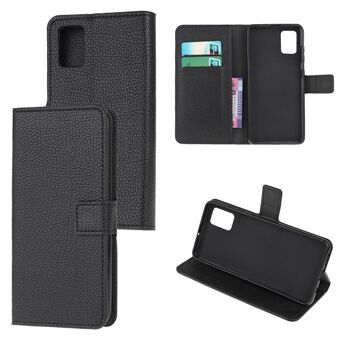 Litchi Grain Wallet Stand Leather Shell voor Samsung Galaxy A71 - Zwart