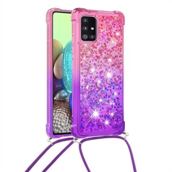 Schokbestendig Gradiënt Glitter Poeder Drijfzand TPU Telefoonhoesje met Riem voor Samsung Galaxy A71 5G SM-A716