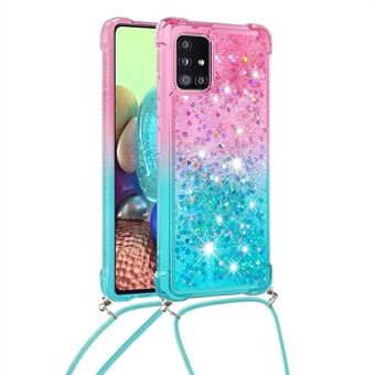 Schokbestendig Gradiënt Glitter Poeder Drijfzand TPU Telefoonhoesje met Riem voor Samsung Galaxy A71 5G SM-A716