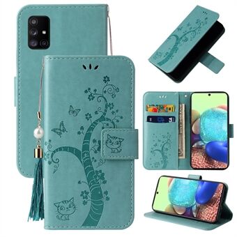 Opdruk Lucky Tree Wallet Lederen Telefoonhoes Accessoires voor Samsung Galaxy A71 SM-A715