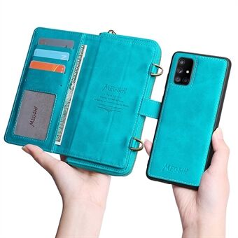 MEGSHI 020 Serie Magnetische Absorptie Portemonnee Anti-val Afneembaar Ontwerp PU Lederen TPU Case Shell met Lange Riem voor Samsung Galaxy A71 5G SM-A716