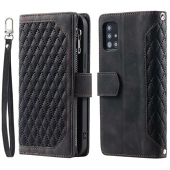 005 Stijl Rhombus Textuur Telefoon Case voor Samsung Galaxy A71 4G SM-A715, Ritsvak Lederen Stand Wallet Cover met Polsband