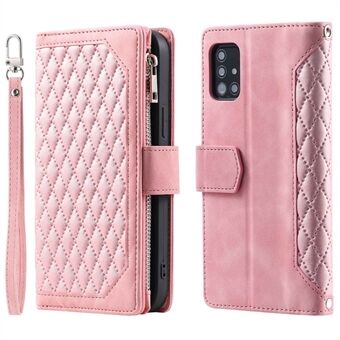 005 Stijl Rhombus Textuur Telefoon Case voor Samsung Galaxy A71 4G SM-A715, Ritsvak Lederen Stand Wallet Cover met Polsband