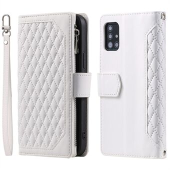 005 Stijl Rhombus Textuur Telefoon Case voor Samsung Galaxy A71 4G SM-A715, Ritsvak Lederen Stand Wallet Cover met Polsband