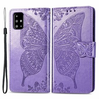 Voor Samsung Galaxy A71 4G SM-A715 Stand Portemonnee Telefoon Case PU Leer Bedrukt Vlinder Patroon Magnetische Sluiting Cover met Riem