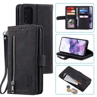 Zipper Pocket Stand Flip Lederen Mobiele Telefoon Cover voor Samsung Galaxy S20 Plus/ S20 Plus 5G - Zwart