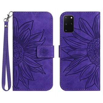 Voor Samsung Galaxy S20 Plus 4G/5G HT04 Telefoonhoes, goed beschermde Skin-Touch PU-leer Bedrukte Zonnebloem Stand Wallet Cover met Handriem