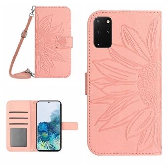 Bedrukte Zonnebloem Telefoon Cover Voor Samsung Galaxy S20 Plus 4G/5G, HT04 Skin-touch PU Lederen Stand Portemonnee Case Telefoon Shell met Schouderriem