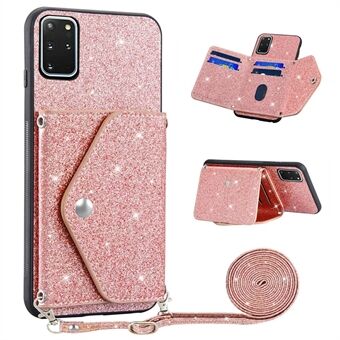 Voor Samsung Galaxy S20 Plus 4G / 5G glitter telefoonhoesje met leer gecoate TPU-kaarthouderhoes met standaard