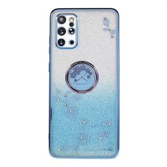 Voor Samsung Galaxy S20 Plus 5G / 4G TPU telefoonhoes bloemenpatroon glitter gradiënt strass telefoon standaard hoes