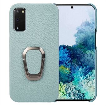 Voor Samsung Galaxy S20 4G/5G Ring Kickstand Back Case Litchi Textuur Echt Leer Gecoat PC Telefoon Shockproof Cover