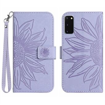 Voor Samsung Galaxy S20 4G/5G HT04 Telefoon Case, volledig verpakt Skin-Touch PU leer bedrukt Zonnebloem Stand Wallet Cover met draagriem