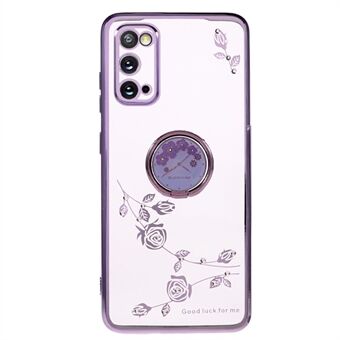 Voor Samsung Galaxy S20 5G / 4G Bloemenpatroon Kickstand Case Strass Galvaniseren TPU Telefoonhoes