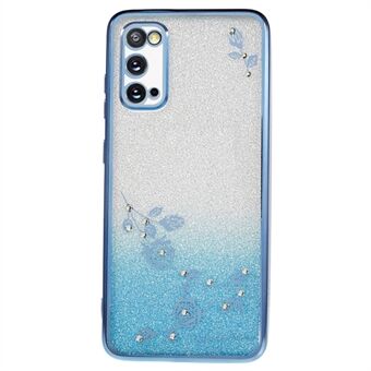 Voor Samsung Galaxy S20 5G / 4G Gradiënt Glitter TPU Telefoonhoes Strass Bloemenpatroon Cover