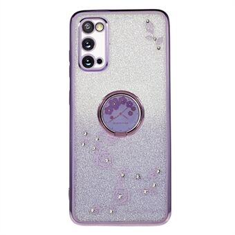 Voor Samsung Galaxy S20 5G / 4G Strass Bloemenpatroon Telefoonhoes Kickstand Gradiënt Glitter TPU Hoesje