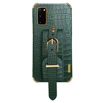 Voor Samsung Galaxy S20 5G / 4G Krokodiltextuur Telefoonhoes Gegalvaniseerd leer Gecoat TPU-hoesje met riem Kickstand