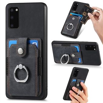 Voor Samsung Galaxy S20 4G / 5G Ring Houder Telefoon Case Anti-Shock Kickstand PU Leather + PC + TPU Card Slot Cover