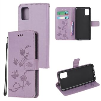 Opdruk Butterfly Flower Wallet lederen mobiele telefoonhoes voor Samsung Galaxy A41 (wereldwijde versie)