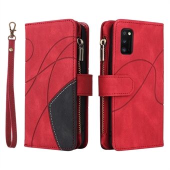 KT Multi-function Series-5 for Samsung Galaxy A41 (Global Version) Wallet Phone Case Bi-color Splicing Cover Stand Zipper Pocket Leather Anti-drop Cell Phone Folio Flip Cover