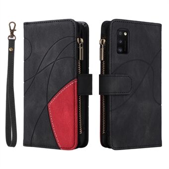 KT Multi-function Series-5 for Samsung Galaxy A41 (Global Version) Wallet Phone Case Bi-color Splicing Cover Stand Zipper Pocket Leather Anti-drop Cell Phone Folio Flip Cover