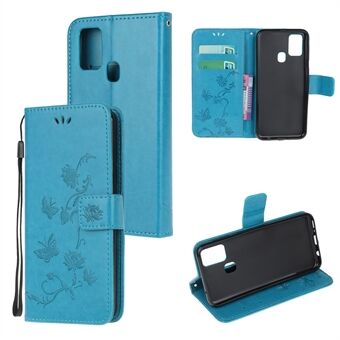 Opdruk Butterfly Flower PU lederen tas met riem voor Samsung Galaxy A21s