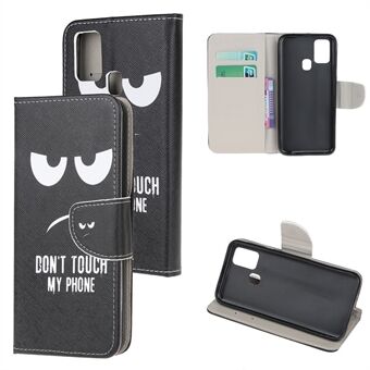 Cross Texture Pattern Printing lederen portemonnee telefoonhoes met riem voor Samsung Galaxy A21s